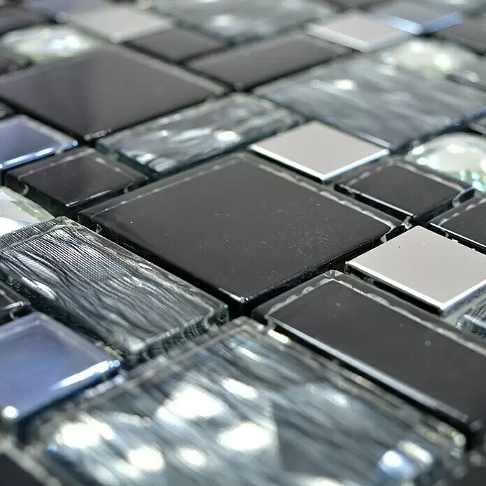 Mosaikfliese Crystal Mix XCM MC689 - 30 x 30 cm, Schwarz, Glänzend - Detailaufnahme