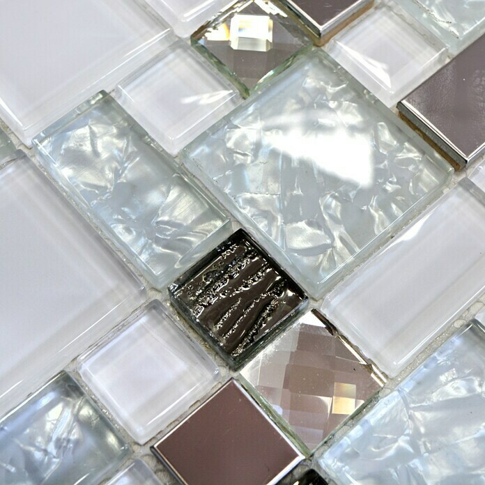 Mosaikfliese Crystal Mix XCM MC699 (30 x 30 cm, Weiß/Grau, Glänzend)
