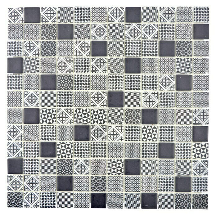 Mosaikfliese Quadrat Eco Mix PATCH 90 (31,5 x 31,5 cm, Grau/Schwarz, Matt)