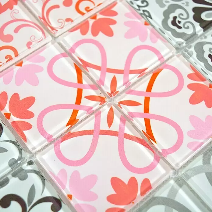 Mosaikfliese Quadrat Crystal CM FRANCE - 30 x 30 cm, Grau/Rot, Glänzend - Detailaufnahme