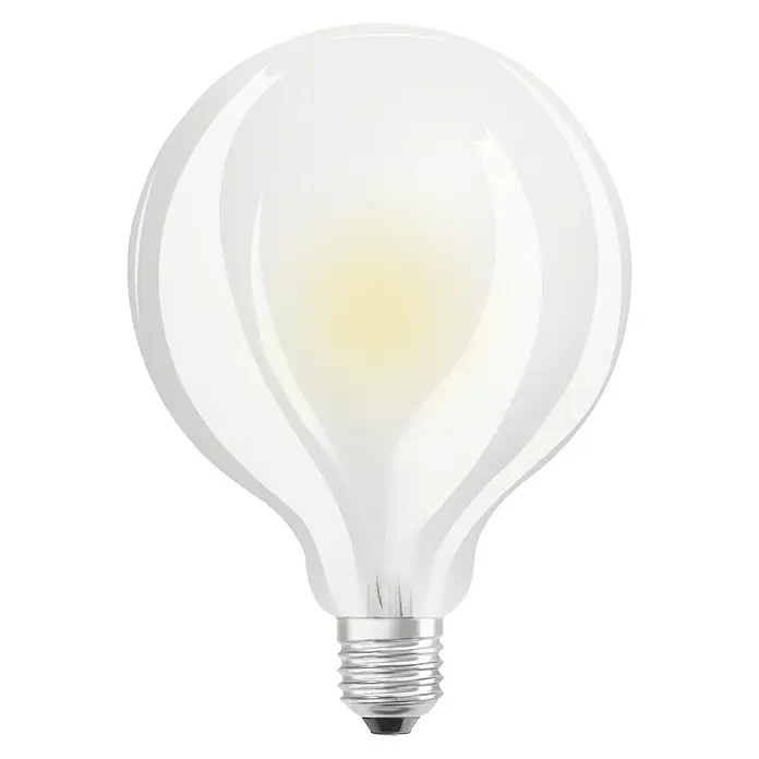 Osram Retrofit LED-Lampe Vintage Globe-Form E27 - E27, Nicht Dimmbar, Warmweiß, 1.521 lm, 11,5 W - Glühbirne mit großem, rundem Kopf und silbrigem Sockel. Die Glühbirne strahlt ein warmes, gelbes Licht aus und sorgt für angenehme Beleuchtung.
