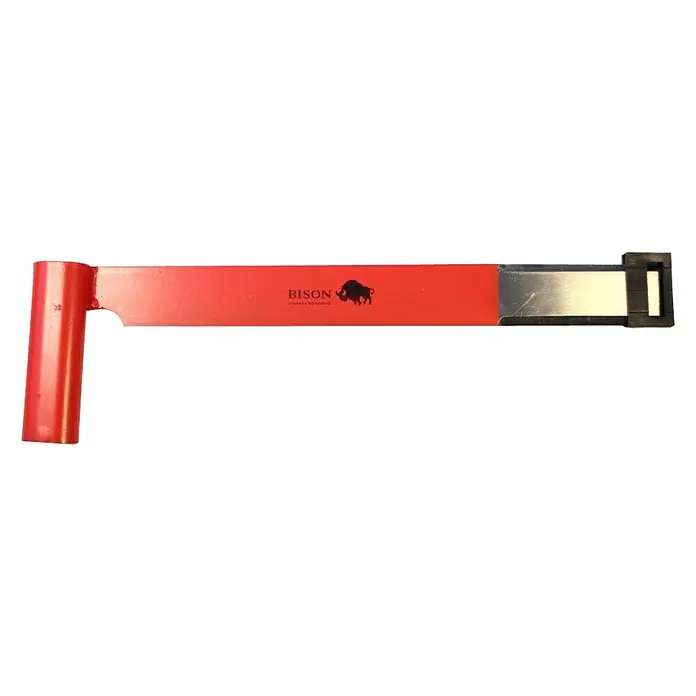 Bison Stichaxt - 400 x 45 mm - Ein rotes Bison-Werkzeug zum Spannen von Drähten oder Gurten mit einem stabilen Griff und einem markanten Logo.