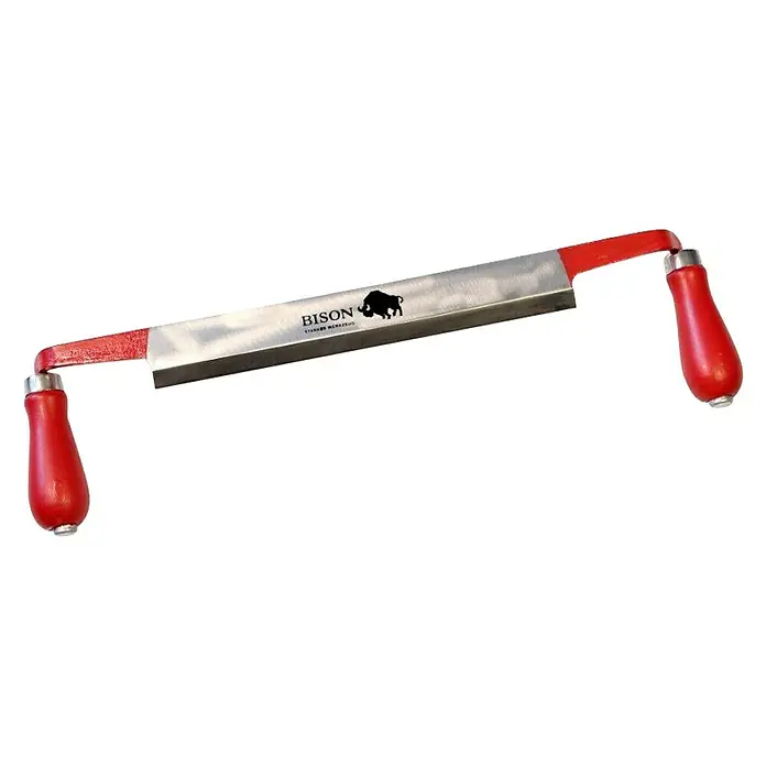 Bison Zugmesser - Länge: 240 mm, gerade - Bison Schälmesser mit roten Griffen, ein Werkzeug zum Entrinden von Holz, ideal für Holzbearbeitungsprojekte.