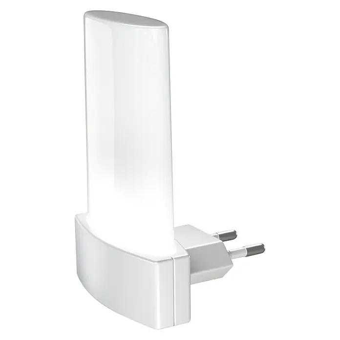 Ledvance LED-Nachtlicht Lunetta Shine - 0,28 W, Weiß, L x B x H: 6 x 6 x 9 cm, RGBW - Nahaufnahme eines weißen LED-Nachtlichts mit Stecker, ideal für Flur oder Kinderzimmer. Das dezente Licht sorgt für Sicherheit in der Dunkelheit.