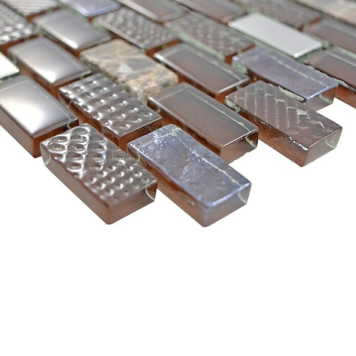 Mosaikfliese Brick Crystal Mix XCM B156 (30 x 28,5 cm, Braun, Glänzend)