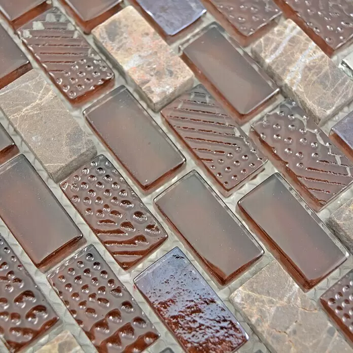 Mosaikfliese Brick Crystal Mix XCM B156 - 30 x 28,5 cm, Braun, Glänzend