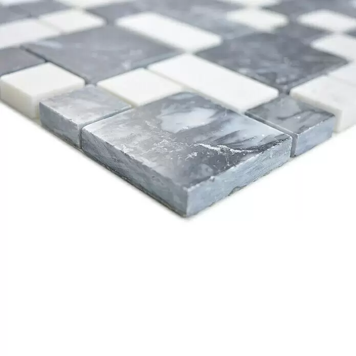 Mosaikfliese Mix XNM MC729 - 30,5 x 30,5 cm, Schwarz/Weiß, Glänzend - Detailaufnahme