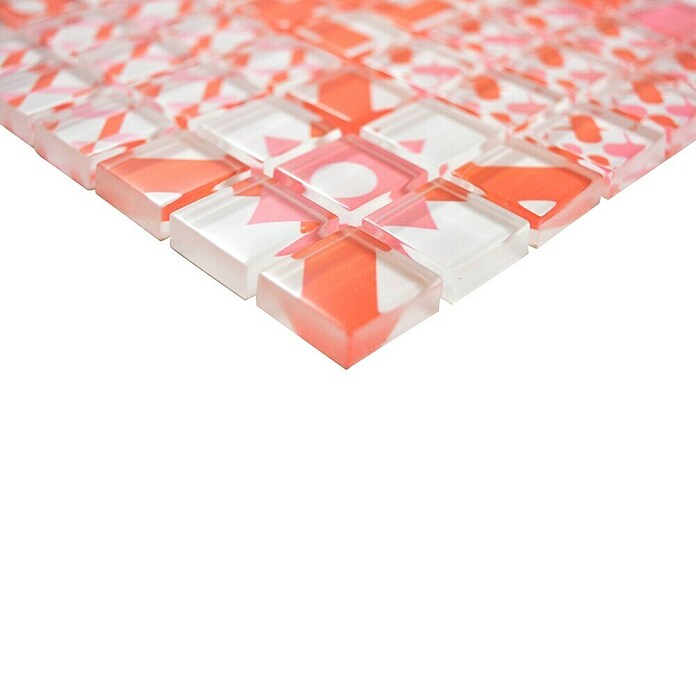 Mosaikfliese Quadrat Crystal XCM 8OP37 (30 x 30 cm, Weiß/Rot, Glänzend)