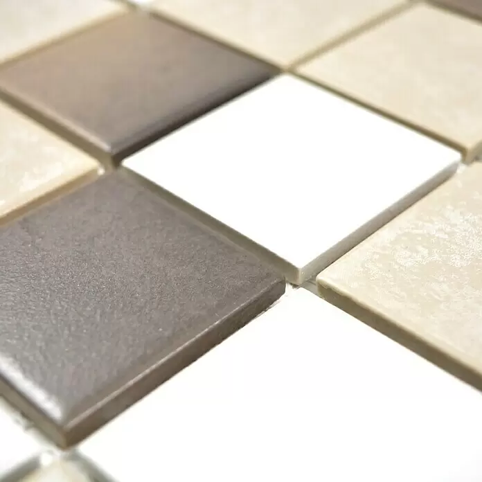Mosaikfliese Quadrat Mix CD 218 - 30,6 x 30,6 cm, Braun/Weiß, Matt