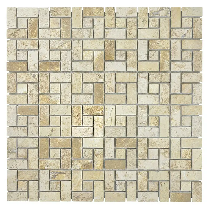 Mosaikfliese Uni XNM BS13 - 30,5 x 30,5 cm, Beige/Braun, Glänzend - Beige Marmor Mosaikfliese im quadratischen Format mit verschachteltem Muster für stilvolle Wand- und Bodenbeläge.