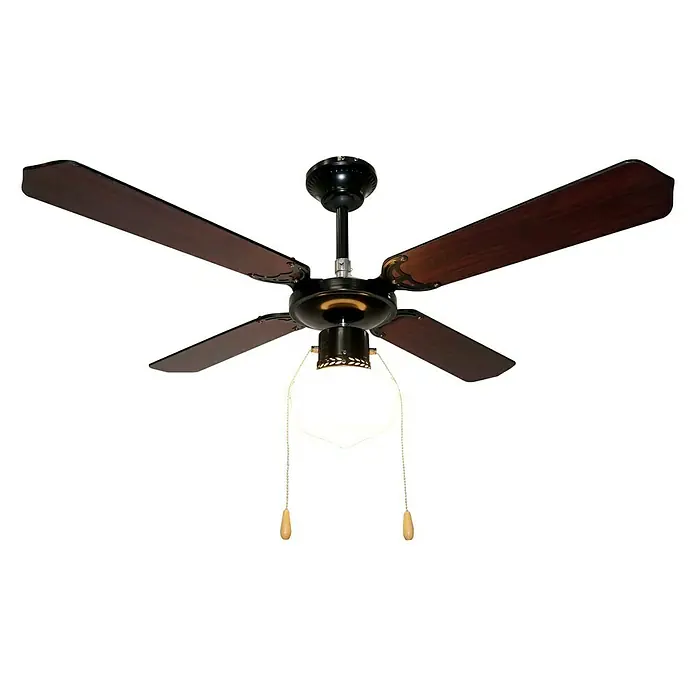 Arte confort Ventilador de techo Hawai - Haya, 107 cm, 55 W - Ventilador de techo con cuatro aspas marrón rojizo y una luz central, ideal para iluminación ambiental y circulación de aire.