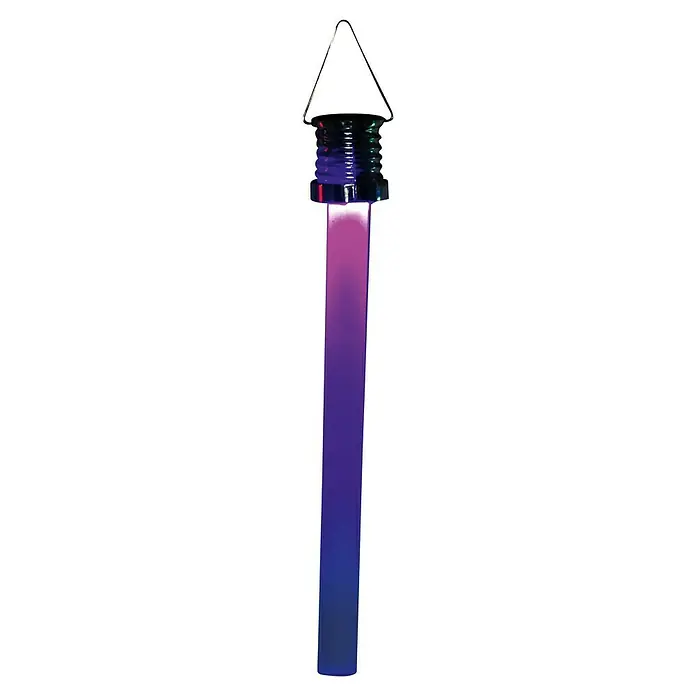 BAUHAUS Lámpara solar colgante Stick - LED, Azul, An x Al: 3 x 22 cm, IP44 - Estaca de jardín iluminada con degradado de morado a azul y colgador práctico para una iluminación ambiental exterior.