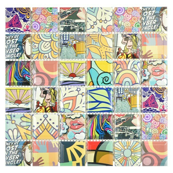 Mosaikfliese Quadrat Mix CG POP29,1 x 29,1 cm, Mehrfarbig, Glänzend Unknown