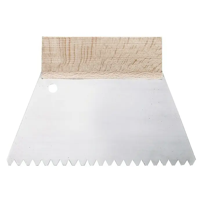 Espátula dentada B3 - Ancho de hoja: 180 mm, Material espátula: Metal - Llana dentada con mango de madera, perfecta para extender adhesivos, yeso o mortero de manera uniforme. Ideal para bricolaje y profesionales.