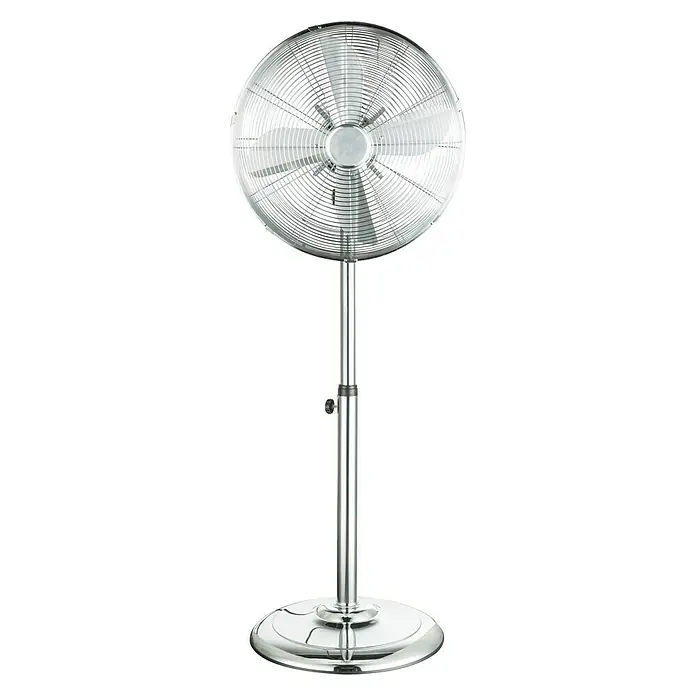 Voltomat Ventilador de pie Retro - Plateado, Diámetro: 44 cm, Altura: 114 cm - Ventilador de pie metálico plateado con base redonda y rejilla de seguridad para refrescar en los días calurosos.