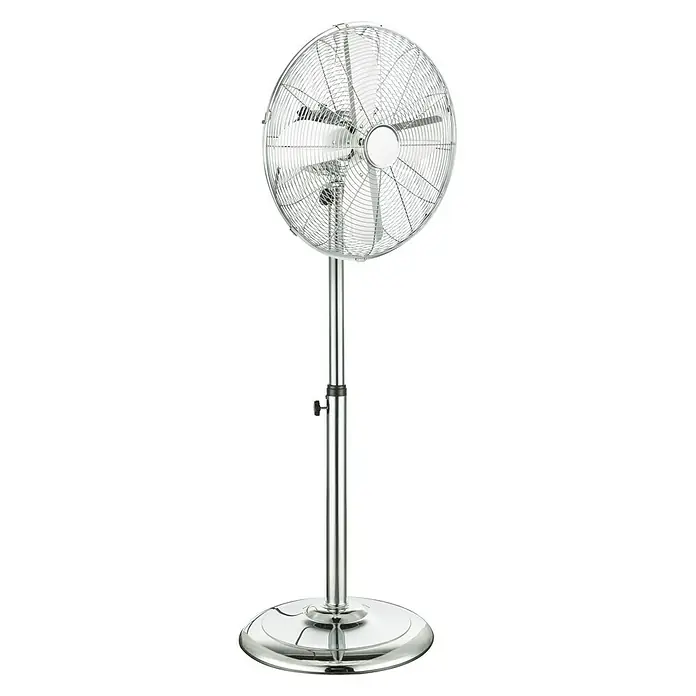 Voltomat Ventilador de pie Retro - Plateado, Diámetro: 44 cm, Altura: 114 cm - Elegante ventilador de pie cromado para una refrigeración eficaz y elegante. Ideal para espacios de estar y oficinas.