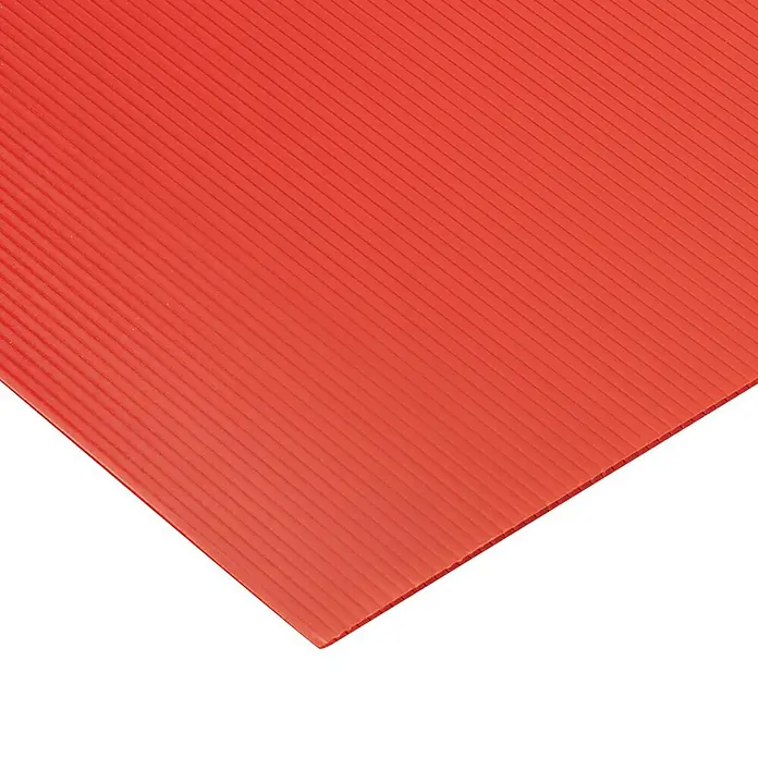 Vetronova Placa alveolar - 200 cm x 100 cm x 2,5 mm, Rojo - Alfombra de goma roja acanalada para uso industrial, ofrece resistencia al deslizamiento y protección contra impactos.