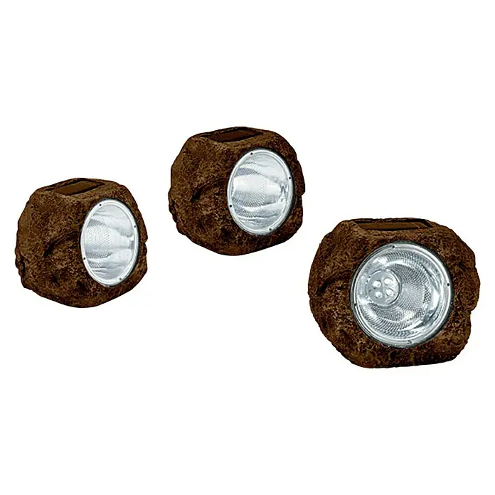 BAUHAUS Lámpara decorativa solar Rock - LED - Tres luces solares marrones con forma de roca y lámparas LED para uso en jardín.
