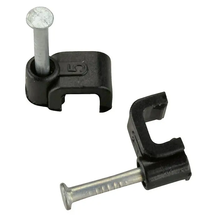 BAUHAUS Grapa para cable - An x L: 6 x 15 mm, Acero, Negro - Dos abrazaderas para cables con clavos. Ideales para asegurar y organizar cables de forma ordenada en interiores.