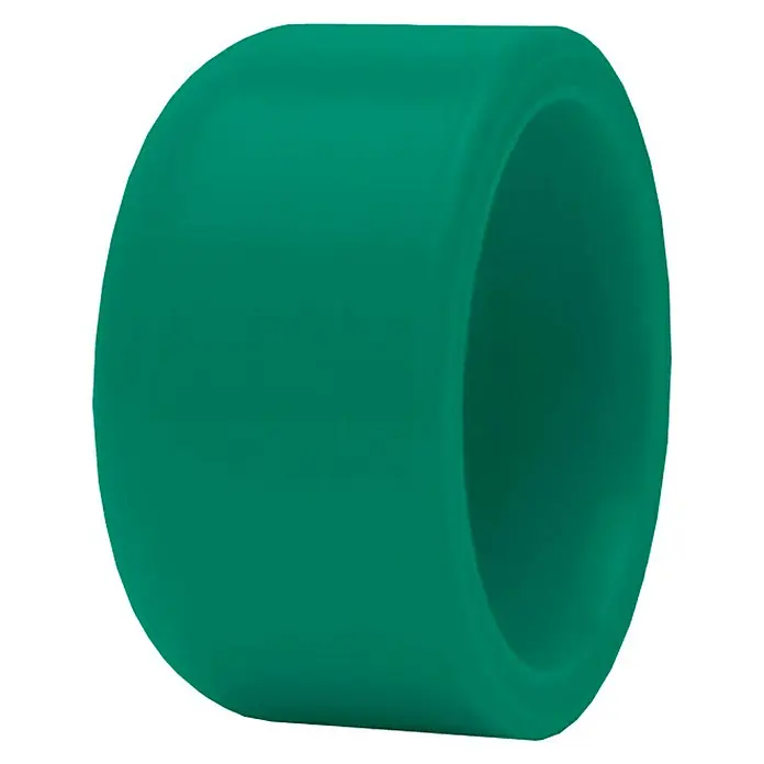 Isoltubex Tapón PPR - Polipropileno, DN 75 - Primer plano de un tapón de goma verde, ideal para proteger tuberías y varillas de daños y desgaste. El material robusto garantiza una larga durabilidad.