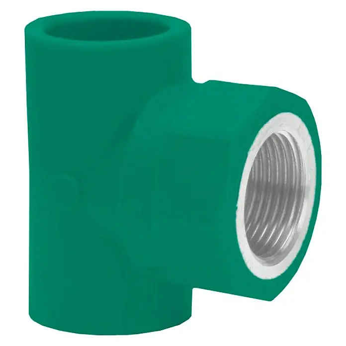Isoltubex Pieza en T PPR - DN 32, Rosca interior: 1″, Polipropileno - Racor en T verde de PP-R con rosca hembra, ideal para sistemas de fontanería y calefacción, asegurando conexiones seguras.