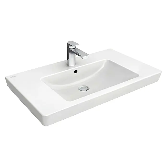 Villeroy & Boch Subway 2.0 Einbauwaschbecken - 80 x 47 cm, Mit schmutzabweisender Glasur, Mit Überlauf, Oberfläche Beckenunterseite: Ungeschliffen, Weiß - Waschbecken aus Keramik mit Armatur. Elegantes Design für moderne Badezimmer mit klaren Linien und hochwertiger Verarbeitung.