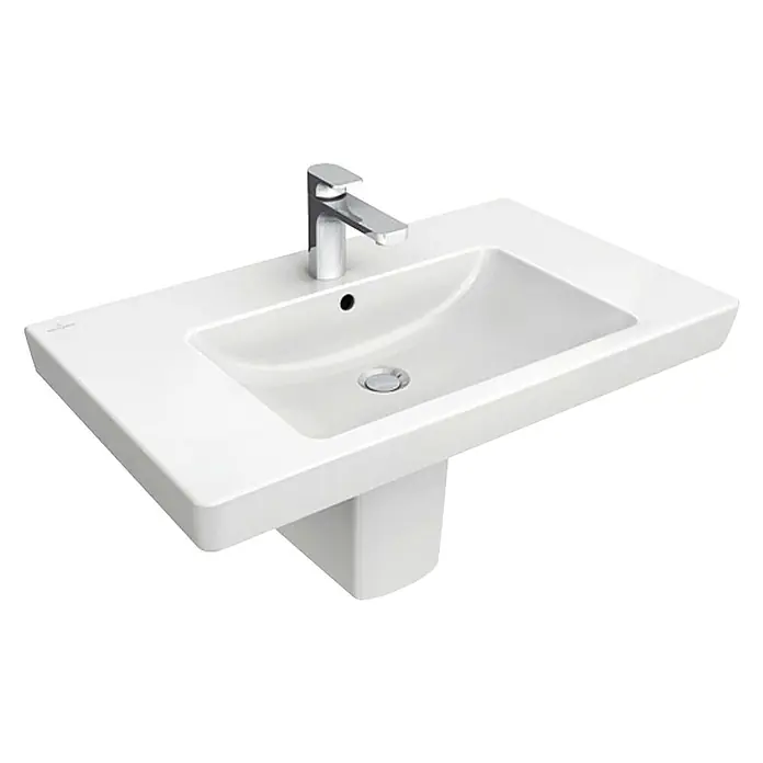 Villeroy & Boch Subway 2.0 Einbauwaschbecken - 80 x 47 cm, Mit schmutzabweisender Glasur, Mit Überlauf, Oberfläche Beckenunterseite: Ungeschliffen, Weiß - Waschbecken mit Hahn, weiß. Das moderne Design macht dieses Waschbecken zur idealen Wahl für jedes Badezimmer.