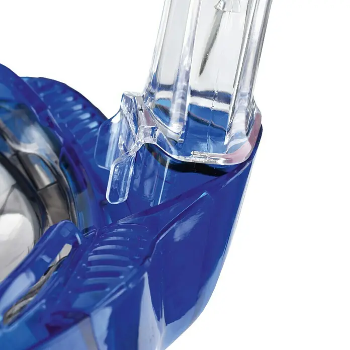 Seac Sub Máscara de Snorkel Mágica - S/M, Plástico, Azul/Naranja - Primer plano de una máscara de snorkel azul que destaca el esnórquel transparente y los detalles de diseño.