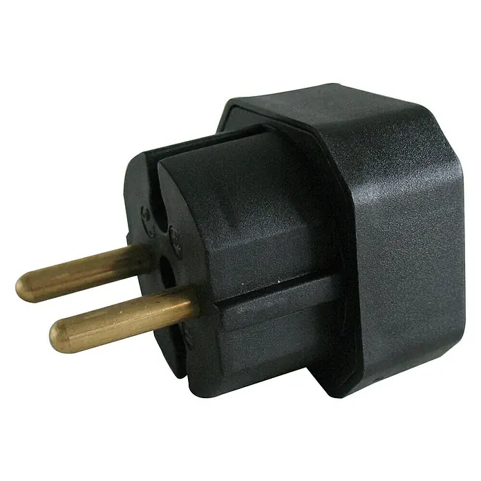 UniTEC Euro-Adapter - Schwarz, Anzahl Steckdosen Euro: 2 Stk., 1.250 W - Schwarzer Steckeradapter mit zwei runden Stiften für den Einsatz in verschiedenen Steckdosentypen. Adapter zur Spannungsumwandlung für Reisen.