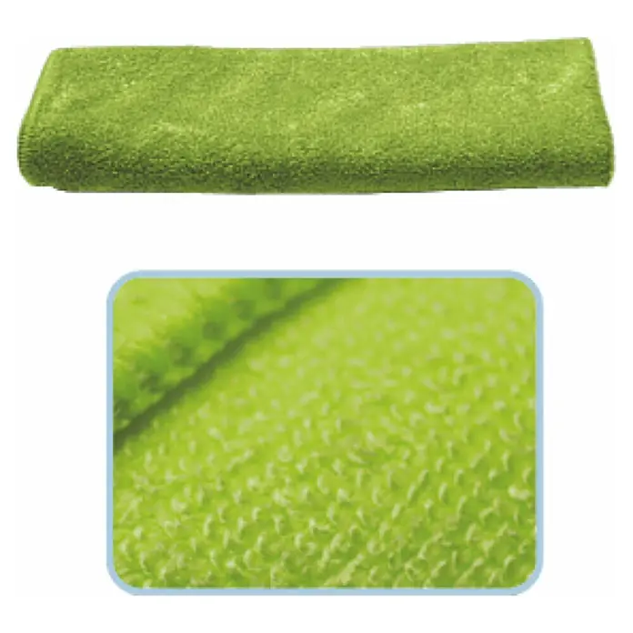 Mikrofasertuch Topline - 5 Stk., 40 x 40 cm, Mikrofaser, Grün - Nahaufnahme eines grünen Reinigungstuchs. Das Tuch hat eine weiche Textur und eignet sich perfekt für die Reinigung verschiedener Oberflächen.