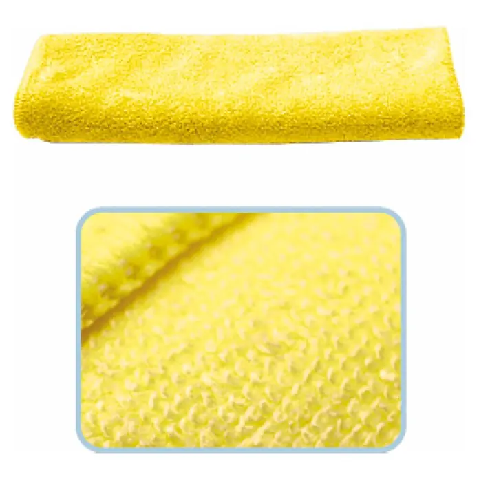 Mikrofasertuch Topline - 5 Stk., 40 x 40 cm, Mikrofaser, Gelb - Gelbes Mikrofasertuch, ideal für Reinigungsarbeiten. Das Detailbild zeigt die weiche Textur.