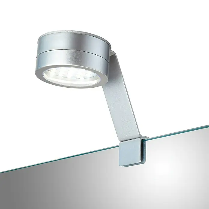 Camargue LED-Spiegelleuchte Narvi - 2,1 W, 230 V - LED-Aufsatzleuchte für Spiegel. Silberne Klemmleuchte mit LED-Technologie für eine moderne Beleuchtung im Badezimmer.