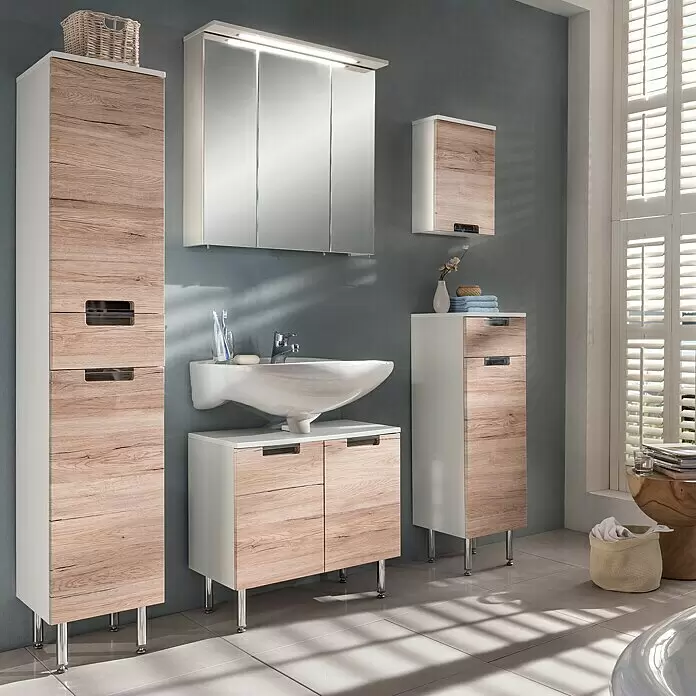 Schildmeyer LED-Spiegelschrank Sunny/Profil - B x H: 70 x 72,3 cm, Mit Beleuchtung, Holz, Weiß