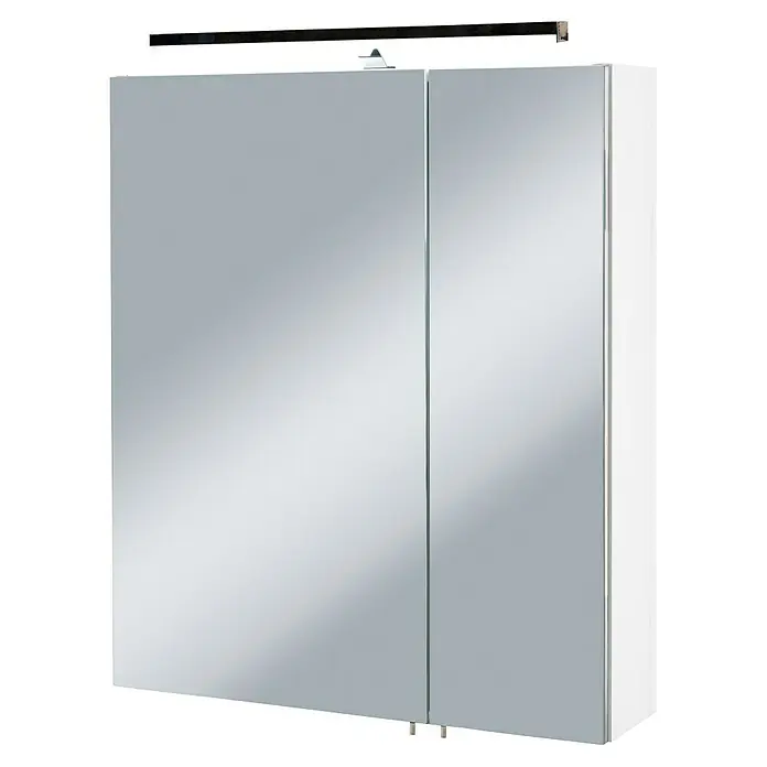 Schildmeyer Niko LED-Spiegelschrank - B x H: 60 x 75 cm, Holz, Weiß - Ein moderner Spiegelschrank mit integrierter Beleuchtung, ideal für Badezimmer. Die klaren Linien und die spiegelnden Fronten bieten Funktionalität.