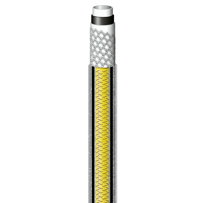 Neptun Premium Gartenschlauch - Länge: 25 m, Schlauchdurchmesser: 19 mm, ¾″, 35 bar - Nahaufnahme eines robusten Schlauchs, der seine mehrschichtige Konstruktion zeigt, ideal für industrielle Anwendungen.