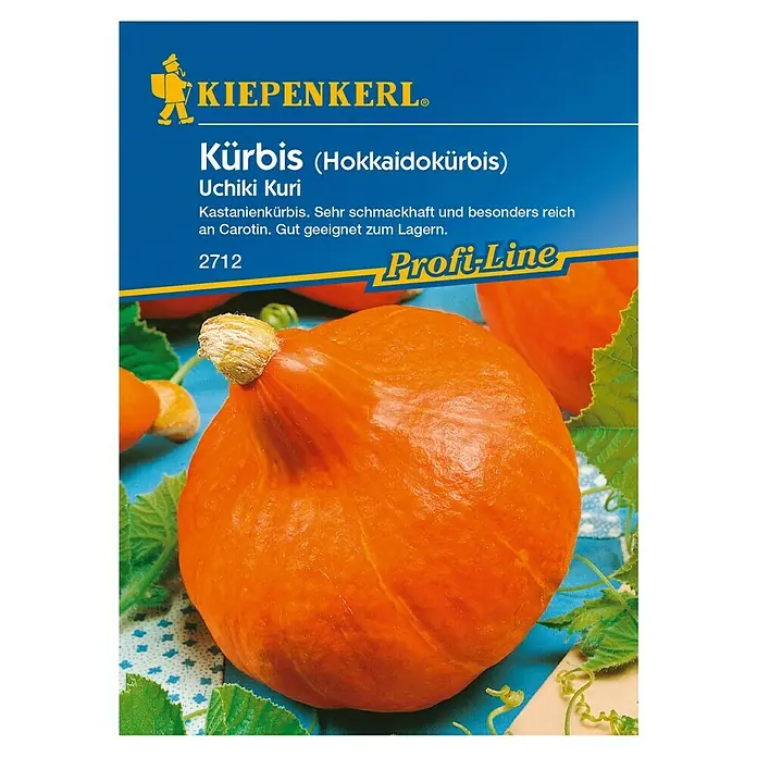 Kiepenkerl Profi-Line Gemüsesamen Kürbis Uchiki Kuri 2712 - Cucurbita moschata, Erntezeit: September - Samenpackung Kiepenkerl Kürbis Uchiki Kuri. Kastanienkürbis, schmackhaft, reich an Carotin und gut lagerfähig.