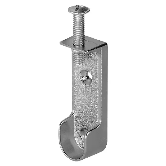 Suki Soporte para tubo de armario - Altura: 16 mm, Distancia entre orificios: 32 mm - Un soporte de barra de armario plateado con un tornillo en la parte superior. Ideal para armarios, sujeta de forma segura.
