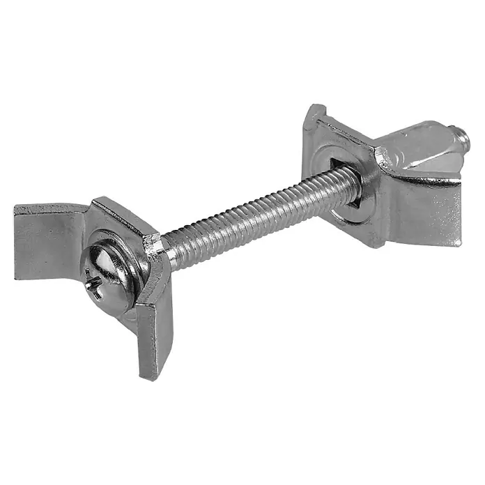 Stabilit Conector para encimeras - Largo: 65 mm - Imagen de un accesorio de fijación de asiento de váter metálico ajustable con tornillo para una fácil instalación.