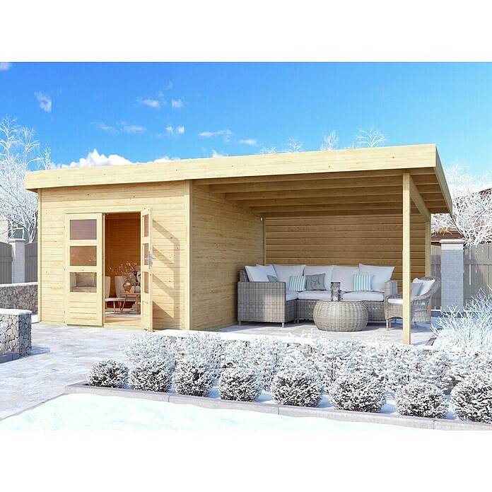 Karibu Gartenhaus (Holz, 9,3 m², Wandstärke: 40 mm, Mit Anbau)