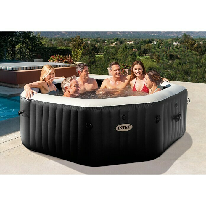 Intex Pure Spa Außen-Whirlpool Octagon Bubble Jet (Ø x H: 218 x 71 cm, Kalkschutzsystem 10 W, Schwarz)