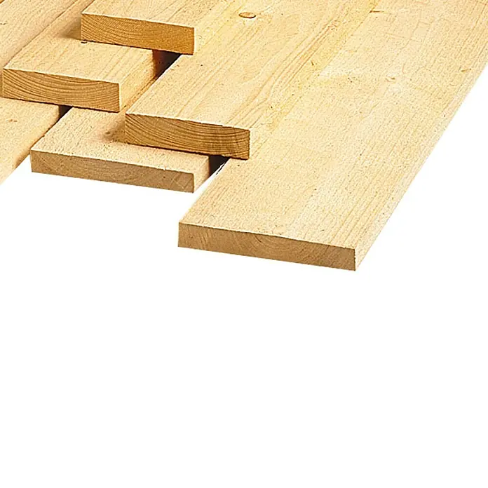 Tabla de encofrado - 300 x 12 x 2,3 cm, Abeto rojo - Tablones de madera: Primer plano de tablones de madera clara sin acabado, ideales para proyectos de construcción y artesanía. Se aprecia la veta natural de la madera.