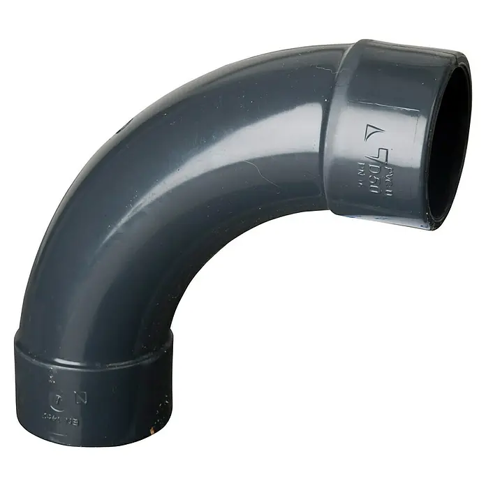 Gre Bogen - 50 mm - Grauer PVC-Rohrbogen für Sanitärinstallationen, ideal für Abwasserleitungen und andere Rohrleitungssysteme.