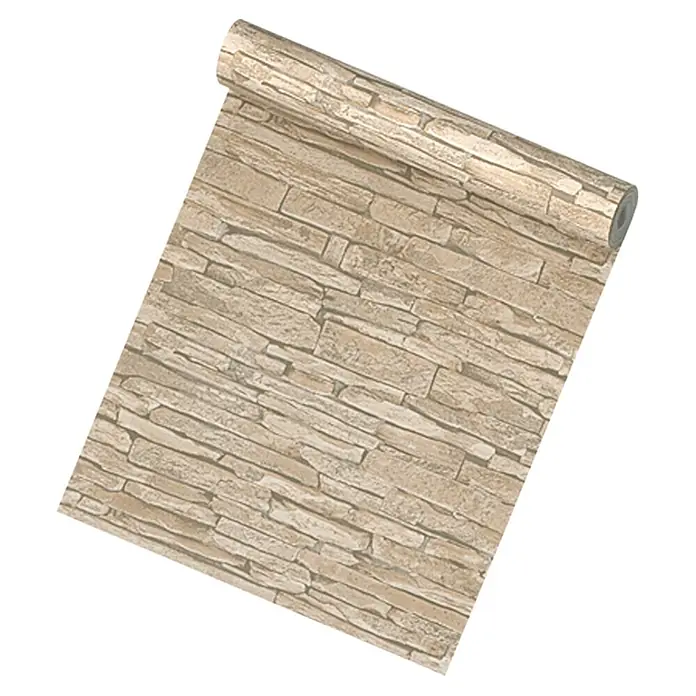 A.S. Création Papel pintado de vellón Ladrillos - Beige, Efecto piedra, 10,05 x 0,53 m - Vista angular