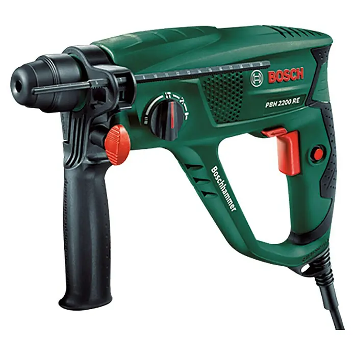 Bosch Kombihammer PBH 2200 RE - 570 W, 1,8 J, SDS-Plus-Aufnahme - Ein grüner Bosch PBH 2200 RE Bohrhammer, ideal für Heimwerker und Profis, mit robustem Design und hoher Leistung.