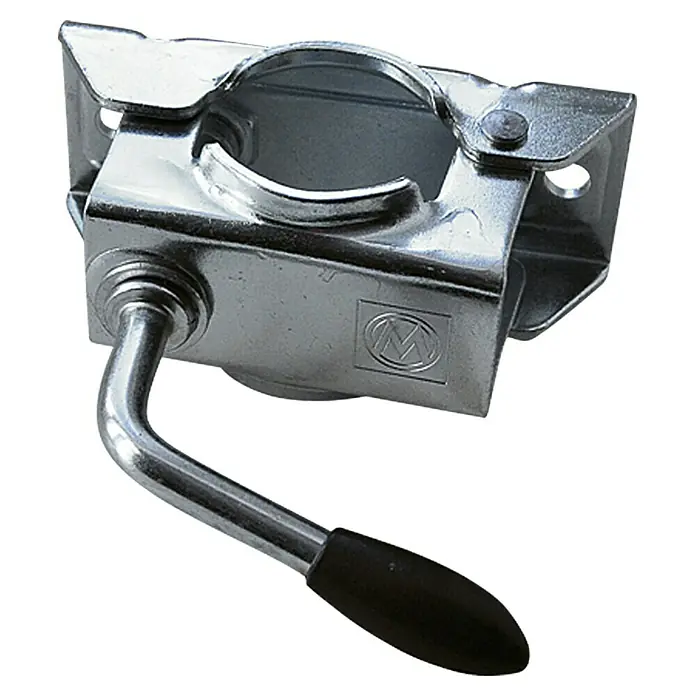 Stema Klemmschelle - Geeignet für: Anhänger, Aluminium, Verzinkt - Ein verzinkter Rohrhalter mit einem schwarzen Griff zur Befestigung von Rohren. Ideal für Werkstatt, Bau und Montage.