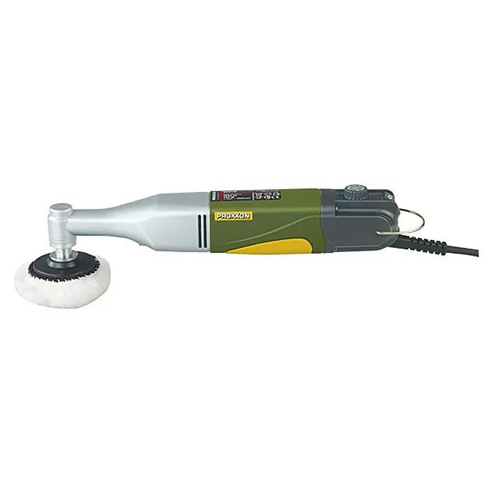 Proxxon Micromot Winkelpolierer WP/E No 28660 - 100 W, 800 U/min - 2.500 U/min - Das Bild zeigt eine Proxxon Poliermaschine, ideal für präzise Polierarbeiten. Sie besticht durch ihre Kompaktheit und einfache Handhabung.
