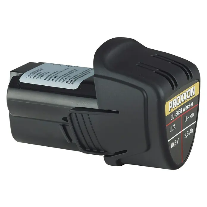 Proxxon Micromot Akku-Industrie-Bohrschleifer IBS/A - 10,8 V, Li-Ionen, 2,6 Ah, 1 Akku, Leerlaufdrehzahl: 7.000 U/min - 23.000 U/min - Akkupack des Proxxon LU-6868 Wecker mit 10,8V und 2,6 Ah Kapazität für zuverlässige Energieversorgung von Werkzeugen.
