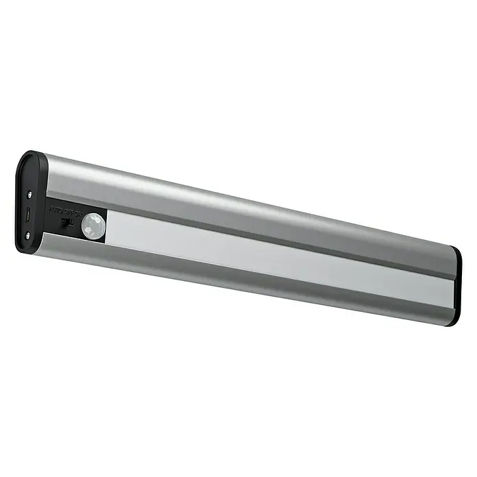 Ledvance LED-Unterbauleuchte - 1,4 W, Kaltweiß, Länge: 300 mm, Betriebsart: Batteriebetrieben - Silberne LED-Leuchte mit Bewegungssensor und schwarzer Endkappe für den Innenbereich. Ideal für Schränke und dunkle Ecken.