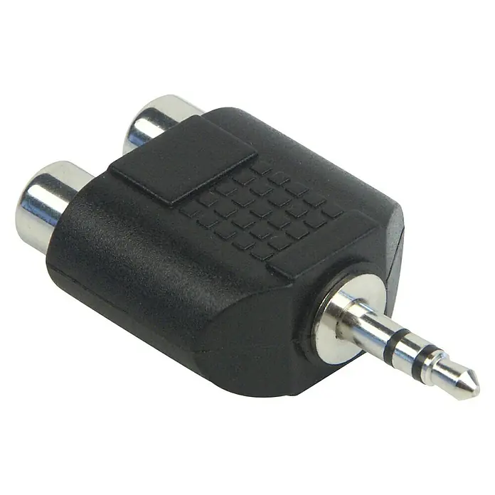 Schwaiger Audio-Adapter - 2 x Cinch-Kupplung, 1 x Klinkenstecker 3,5 mm - Adapterstecker mit zwei Cinch-Buchsen auf 3,5-mm-Klinkenstecker. Praktisches Audiozubehör für vielseitige Verbindungen von Geräten.