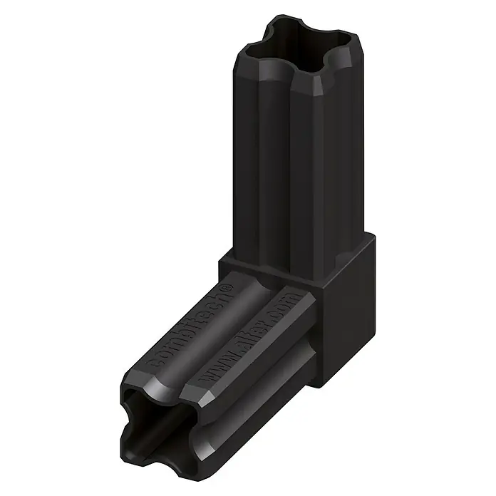 Kantoflex Winkelverbinder - Länge: 23,5 mm, Polyamid, Schwarz - Schwarzes Eckverbindungsstück aus Kunststoff für Rohre, das eine stabile 90-Grad-Verbindung ermöglicht.